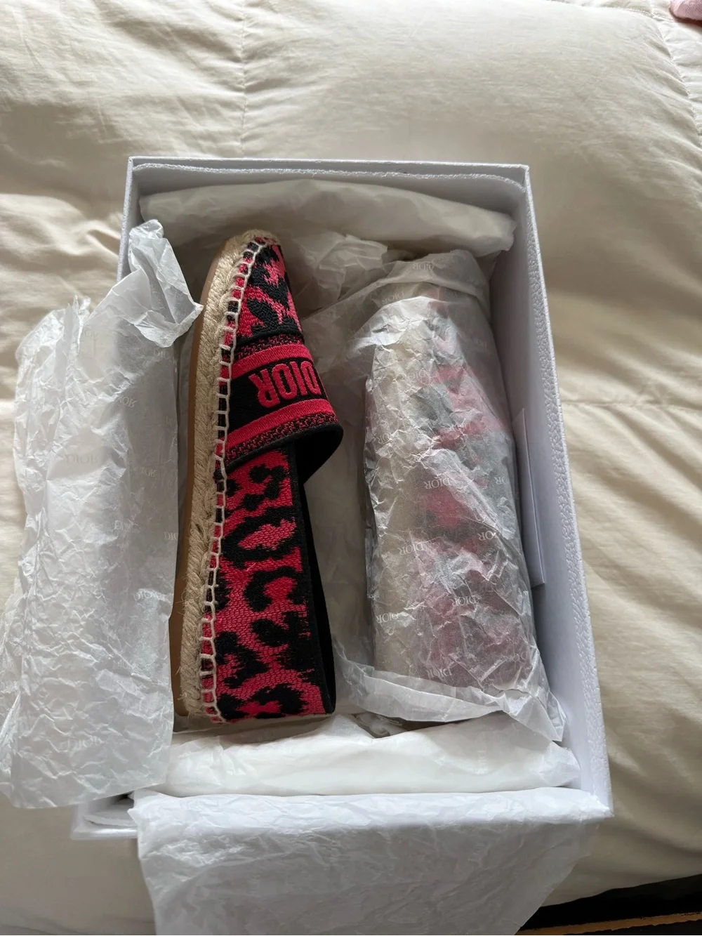Dior Pink and Black Logo Leopard Jacquard Espadrilles